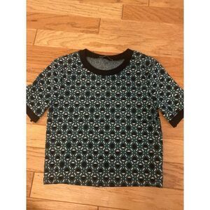 Zara Women's green geometrical short sleeve cropped pullover sweater shirt sz M
